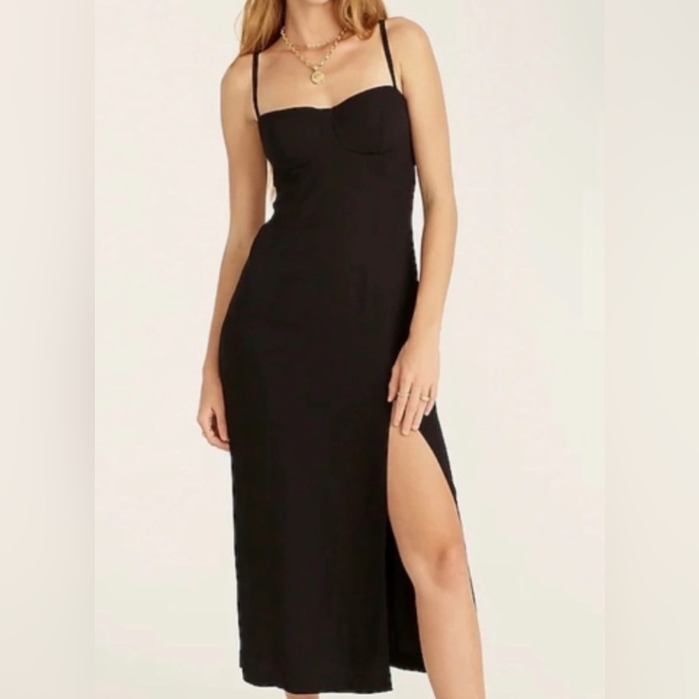 J. Crew Black Midi Slip Dress with Side Slit - Picture 2 of 9